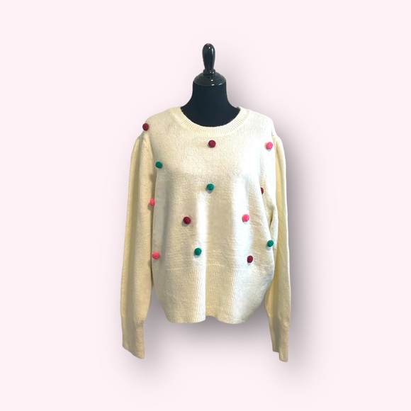 NWT 89 + Madison Long Sleeve Pom Pom Sweater - Picture 1 of 3